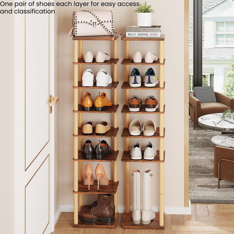 LUCKNOCK Vertical Shoe Rack, 8-Tier Tall Narrow Shoe Organizer for