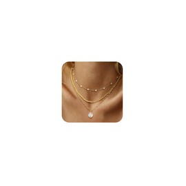 SUFOPE Pearl Necklace for Women 14K Gold Plated Necklace Trendy Layered Necklaces Dainty Stackable Pearl Necklace Jewelry for Gift