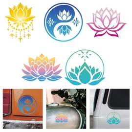 WADORN 5 Styles Lotus Flower Vinyl Decal Stickers, Lotus Flower Sticker Vinyl Decal Colorful Lotus Reflective Waterproof Car Window Decals for Windows Cars Trucks Skateboard Wall Cup Laptop Notebook
