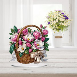 Abillyn Flower Basket Diamond Painting Tabletop Ornaments Kit, DIY 5D Diamond Art Hanging Ornament Crafts for Home Desktop Window Decor (Flower Basket 2)