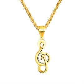 dsanbo Women's Men's Jewellery 55 cm Necklace Music Note Treble Clef Pendant Stainless Steel Necklace, Stainless steel, metal