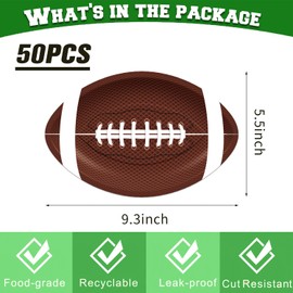 Kictler 50Pcs Football Party Supplies Plates Football Party Decorations Football Shaped Disposable Paper Plates for Football Birthday Party Decorations Game Day Tailgate Decorations