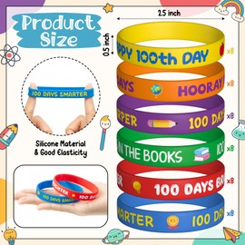 WATINC 48Pcs Happy 100th Day of School Silicone Bracelets Set, Hooray 100 Days Inspirational Quote Colorful Wristbands, Positive Rubber Bracelet for Students Rewards Preschool Party Favors Supplies