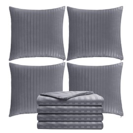 Cushion Covers 45 x 45 cm Set of 4 Microfibre Satin Stripe & Zipper Grey