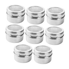 Sosoport 8pcs Magnetic Stainless Steel Spice Containers Airtight Spice Jars with Rotating Discharge Port for Easy Sprinkling Space Saving Kitchen Organizer