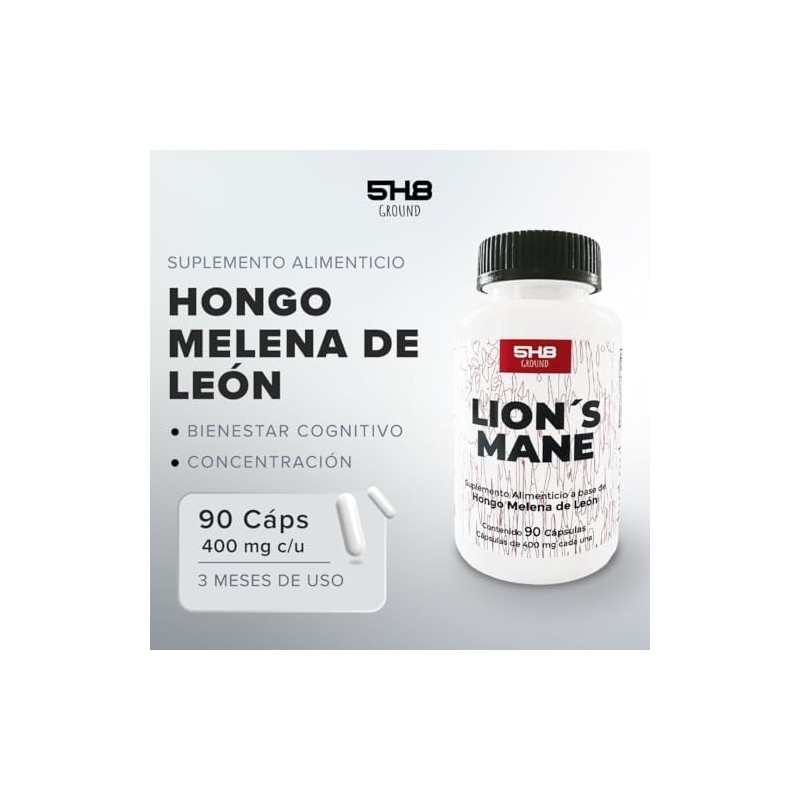 Melena de León Lions Mane Adaptógeno Con Magnesio Memoria 5H8