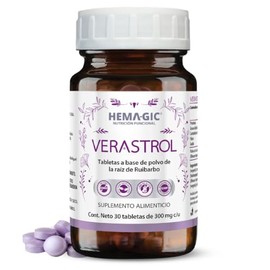 Antioxidante Natural - Suplemento Para Mujer 40+ Madura - Verastrol Extracto ERr731 de Ruibarbo Siberiano - 30 Tabletas de 300mg - HEMAGIC
