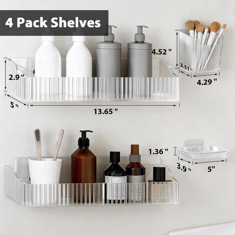 CQKEDMA Acrylic Shower Caddy Adhesive, 4 Pack No Drilling Clear