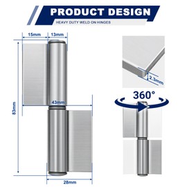 NAUTYKIKS 4 Pack Weld On Lift Off Hinges, 3-1/4" Heavy Duty Weldable Removable Flag Hinges, 440 Lbs Capacity for Trailer Ramp, Gate Door