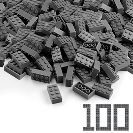 Feleph 100pcs 2x4 Bricks Dark Gray Pieces Grey Classic Building Blocks Creative Play Set Toy Accessories Compatible with Major Brick Brands