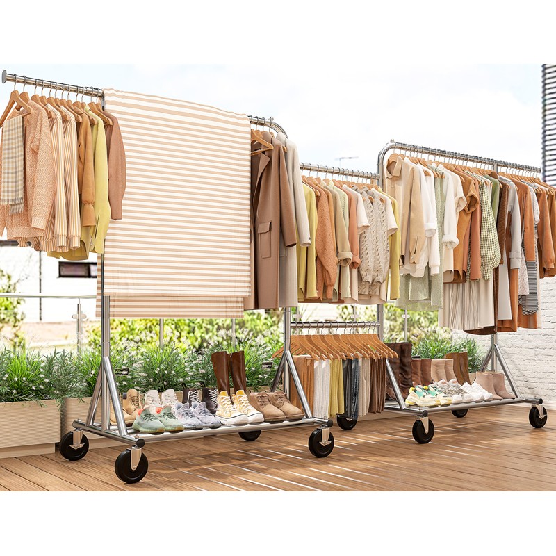 Raybee Heavy-Duty Clothes Rack, 117" W Rolling Rack with Wheels,