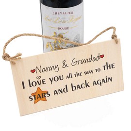 HONZEE Grandparents Gifts,Nanny & Grandad I Love You All The Way To The Stars & Back Again Wooden Hanging Plaque Grandad Nan Present Sign