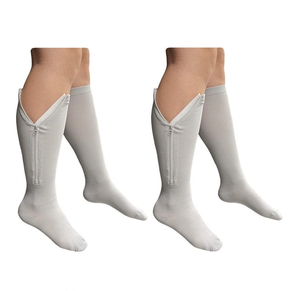 HealthyNees 2 Pairs Set Combo Closed Toe 15-20 mmHg Zipper Compression Socks Leg Fatigue Calf Circulations Support Grey (4XL)