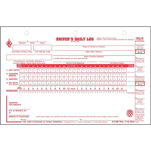 Deluxe Duplicate Driver Daily Log 25-pk. with Detailed DVIR &