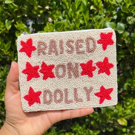 TWINE AND LOVE Raised Dolly Coin Purse, Beaded Coin Pouch, Zipper Closure, Red, Unisex Kids & Women, Letter Print, Coin Purse, Unisex, Best Friends, Country Music Fans, Classic Style Lovers, Red