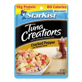 StarKist Tuna Creations Cracked Pepper with Roasted Garlic, 2.6 oz Pouch (1 Pack) Ready to Eat Wild Caught Tuna, 15g Protein Per Serving, Gluten Free, Soy Free, Perfect for Salads, Meals and Snacks