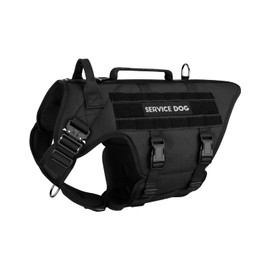 Tactical Dog Harness - PETNANNY Service Dog Vest for Large Dogs Fully Body Coverage in Training Dog Harness with 2 Reflective Dog Patches, Handle, Hook and Loop Panels, Dog MOLLE Vest (Black, L)