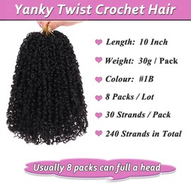 Samtress 10 Inch Bohemian Yanky Twist Crochet Braids 8 Packs Natural Black Pre-twisted Passion Twist Crochet Braids Bouncy Spring Twist Hair Pre-twisted Mini Curly Twist Crochet Braids Synthetic (#1B)