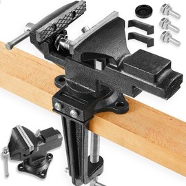 Dual-Purpose Combined Universal Vise 3.3" with 360° Swivel Base Work, Bench Vise or Table Vise Clamp-On with Quick Adjustment, Movable Home Vice for Woodworking