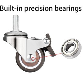 NERILEE 2'' Mute Swivel Rubber Wheel,with T nut M8x20mm Stem Threaded Mini Furniture Casters,Load 250Lbs, for Workbench, Table, Cabinet,Coffee Table of Hardwood Floors