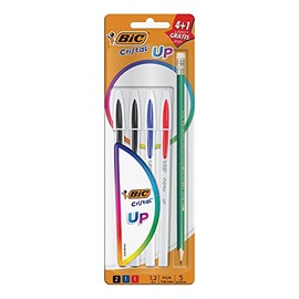 BIC Bolgrafo Cristal Up Punto Grueso 1.2 mm Escritura Suave y Fluida Barril Blanco Cuerpo Hexagonal Tapa Ventilada para Evitar Asfixia 4 Piezas  1... 