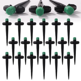 VooGenzek 18 Stücke Verstellbarem 360 Grad Wasserdurchfluss Tropfer, 8-Loch Bewässerungstropfer mit Verriegelung für 1/4 Zoll Schläuche, Tropfer Sprinkler mit Pfahl, für Bewässerungssystem, Dunkelgrün