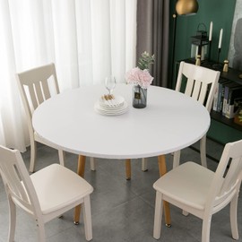 Round Vinyl Fitted Tablecloth with Flannel Backing Elastic Table Cloth Waterproof Oil-Proof Plastic Cover