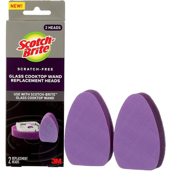 Scotch-Brite Glass Cooktop Wand Replacement Heads, Cleans With Just Water, Tackle Burnt-On Messes, 2 Replacement Heads