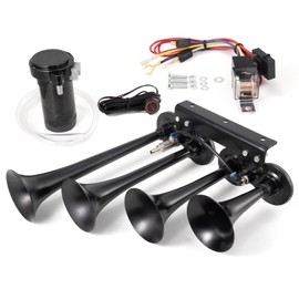AOLIHAN 4-Tube Air Horn for Truck 150dB Super Loud Car Horn Four Trumpet Train Horns with Compressor Kit for 12v Vehicle Truck Car Pickup Jeep SUV Train Boat