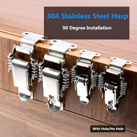 2Pcs 90 Degre Stainless Steel 304 Double Spring Loaded Suitcase Chest Tool Box Locking Hardware Toggle Latch Hasp Buckle With lock hole &Free Screws (with Lock Hole-L)