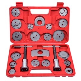 TUTOOLS 22Pcs Brake Caliper Kit Brake Caliper Tool Disc Brake Caliper Tool Kit Heavy Duty Brake Caliper Compression Tool with 18 Disc Adapters for Brake Pad Replacement Reset (Red)