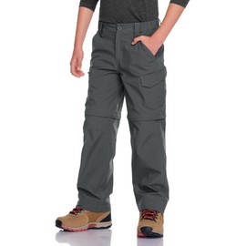 CQR Kids Youth Hiking Cargo Pants, UPF 50+ Quick Dry Convertible Zip Off Pants, Outdoor Camping Pants, Shenandoah Zip Pocket Carbon Grey, X-Small