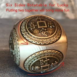 Brass Lucky Ball 6 Sides Rotatable Feng Shui Ornament Wealth Statue Treasure Ball Fengshui Sculpture Chinese Traditional Home Decor (F1 Lucky Ball)