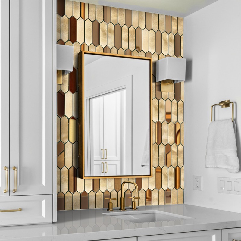 Primoon Gold Tile Long Hexagon Mosaic Tiles for Kitchen Backsplash