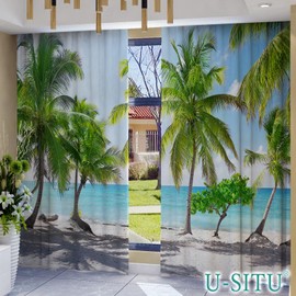 U-SITU Curtain Double Opening Atmosphere Curtain Blackout Curtain Thermal Protection UV Protection Interior Can Be Ordered Sliding Window High Waist Window Interior Decoration Blue Sky Openness