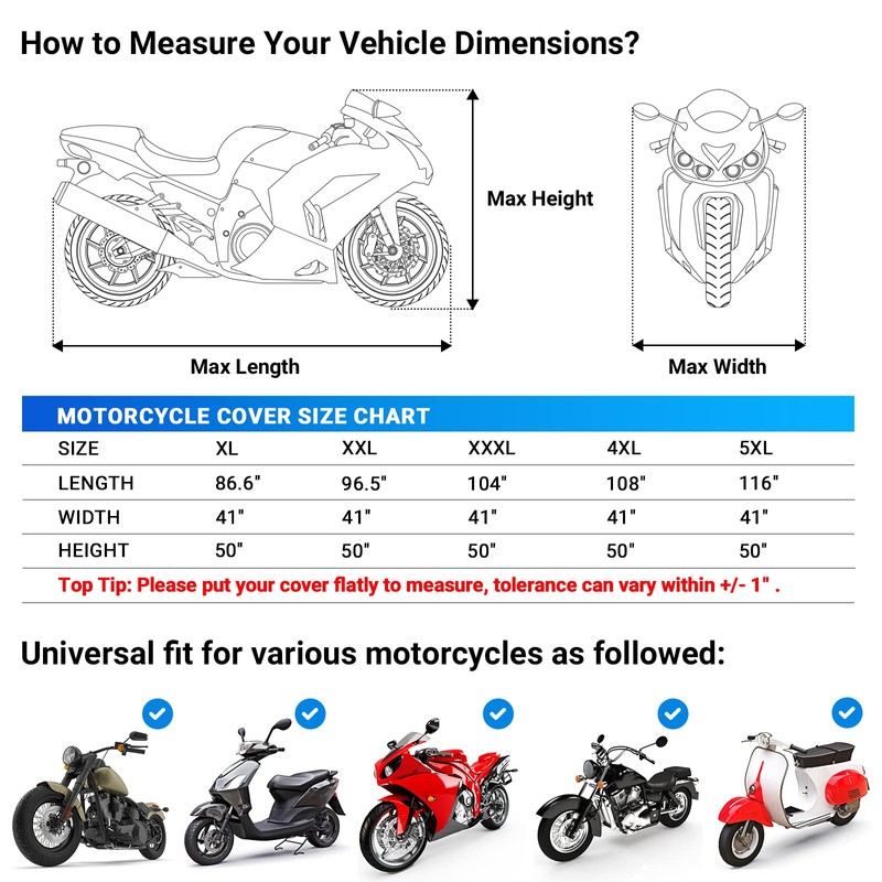 Favoto Motorcycle Cover Waterproof Outoor - Universal Heavy Duty Oxford