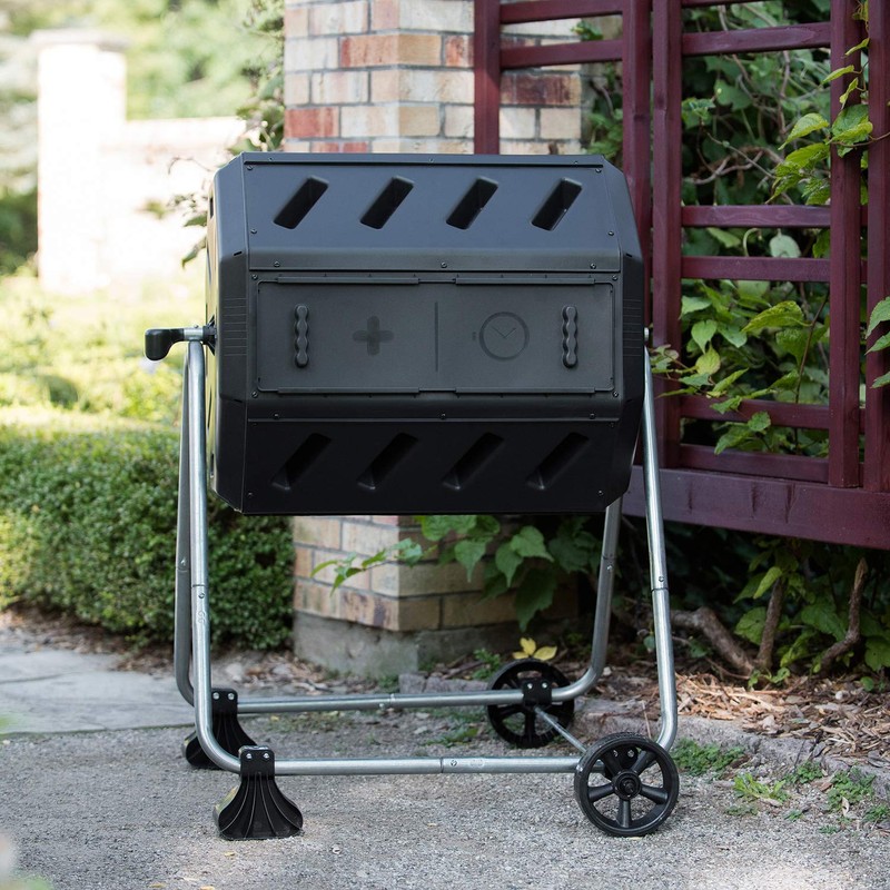 FCMP Outdoor IM4000-WK 37 Gallon Plastic Dual Chamber Tumbling Composter