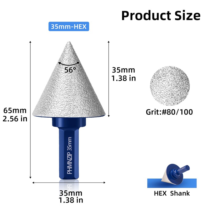 Diamond Beveling Chamfer Bits 35mm HEX Shank Countersink Drill Chamfer