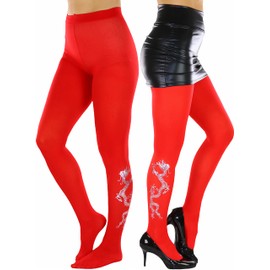 ToBeInStyle Women's Opaque Tights With Dragon Print-Redsilver