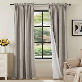 H.VERSAILTEX Linen Look 100% Blackout Curtains 84 Inches Long for Bedroom Full Light Blocking Rod Pocket 42 Inches Wide Linen Textured Thick Window Curtain Drapes with White Backing, Stone, 2 Panels