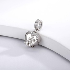 oGoodsunj Sterling Silver Cremation Urn Charm for Ashes Bead Charms Memorial Jewelry Keepsake Pendant Gifts for Women (Cross & Heart)
