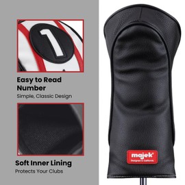 Majek Golf Clubs Club Premium Poker Diamond Protective Hand Made Black Red White Head Covers 460cc #1 Driver + Fairway Metal Woods Set #3#5 +#X with Adjustrable Wheel Tag Fits for Most Brands