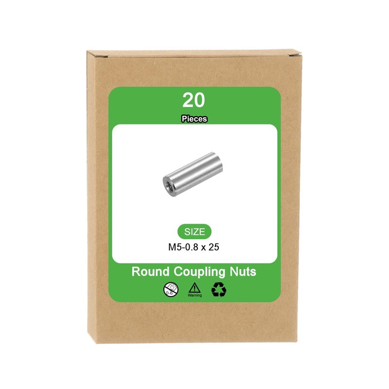 sourcing map M5x0.8mm Round Coupling Nuts, 20 Pcs 304 Stainless