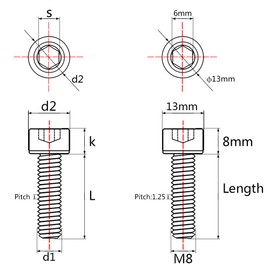 Wanyifa Titanium Ti M8 x15 20 25 30 35 40 45 50 60m 1.25mm Pitch Hex Allen Socket Head Bolt Screws Pack of 4 (Square Head M8x15mm, Rainbow)