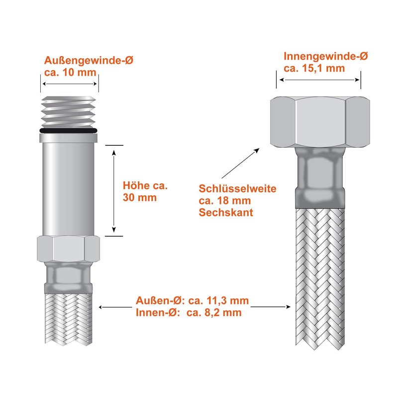 SFX® Reinforced Hose 30 cm Flex Hose 3/8 Inch Nut