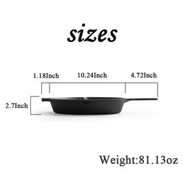 Cast Iron Skillet with Handle, Pre-Seasoned, Heat-Resistant, 10-inch Cooking Pan