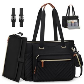 RAINSMORE Baby Changing Bags Large Nappy Tote Bag with Changing Mat