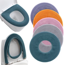 Guojanfon 5 Pcs Thicker Bathroom Soft Toilet Seat Cover Pad-Warmer Toilet Seat Cushion Cover Stretchable Washable Fiber Cloth, Comfortable (5 Random Color)