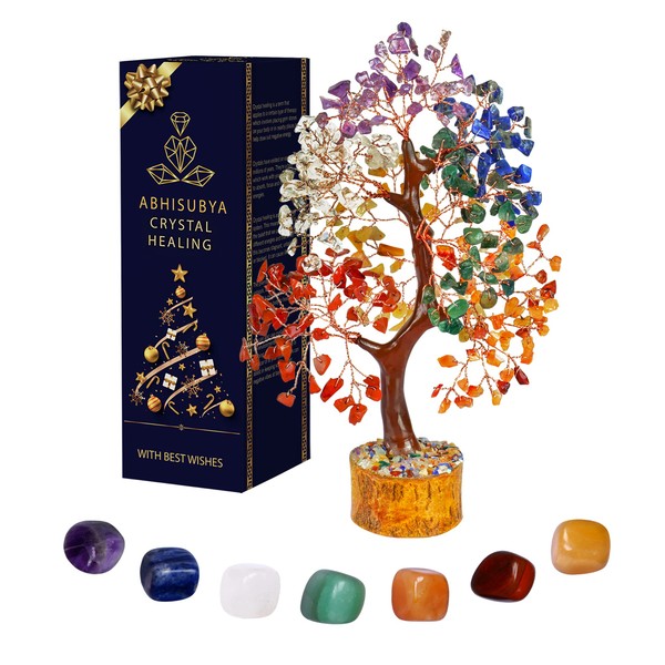 ABHISUBYA Crystal Tree - Seven Chakra Crystals - Tree of Life - Chakra Stones - Gemstone Tree - Home Decor Accessories - Lucky Charms - Meditation Gifts - New Home Gifts