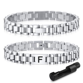 VNOX Initial Bracelet for Men Dad - Stainless Steel Chain A-Z Letter Silver Link Bracelets,Christmas Gift for friend Teen Women Mens Jewelry,Birthday Fathers Valentines Day Gifts for Him (F)